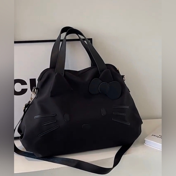 SALE! Hello Kitty Kawaii Sanrio Cute Cat Big Black Duffle Travel Sports Tote Bag - Picture 7 of 16